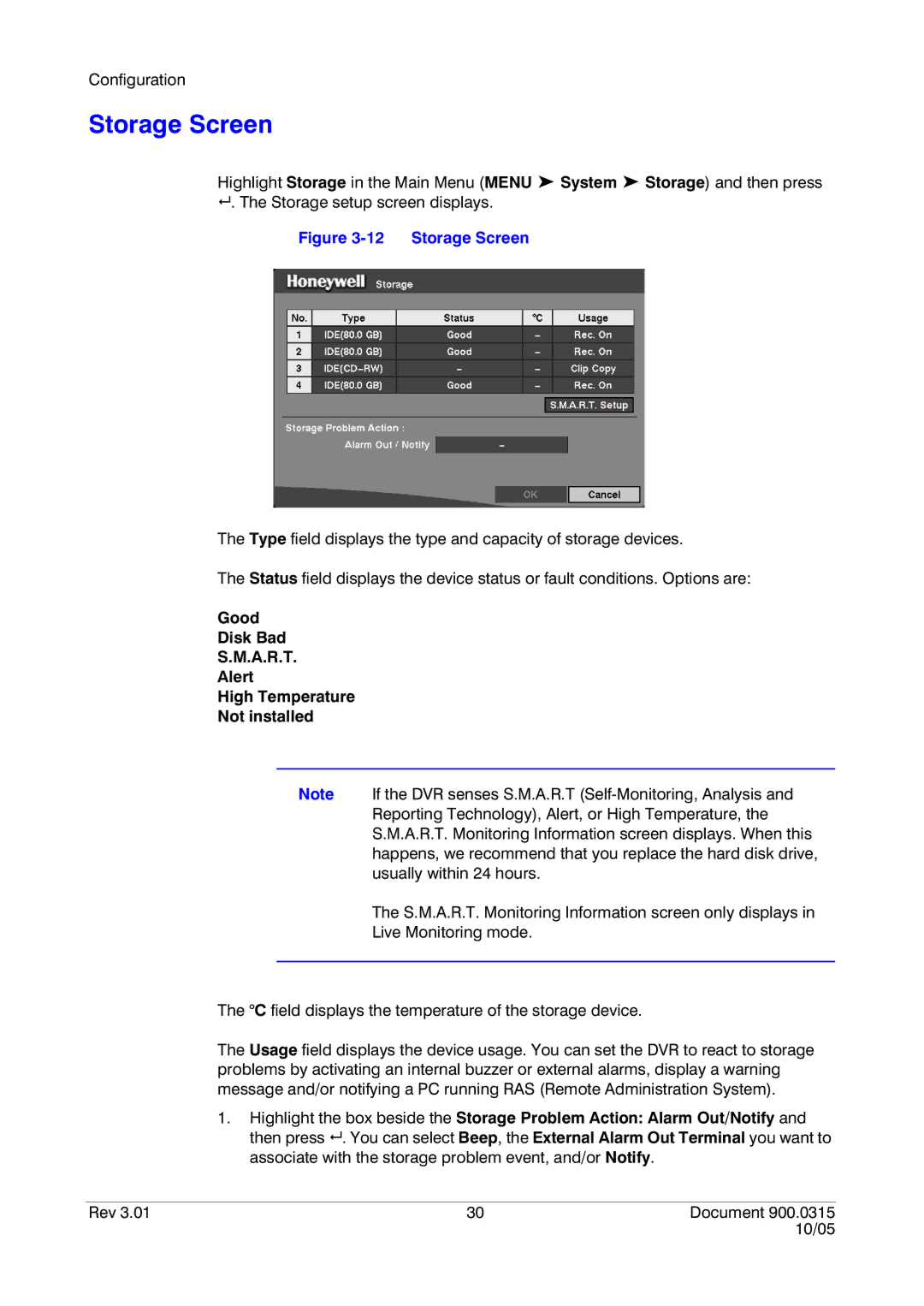 Honeywell HRHD 410 manual Storage Screen 