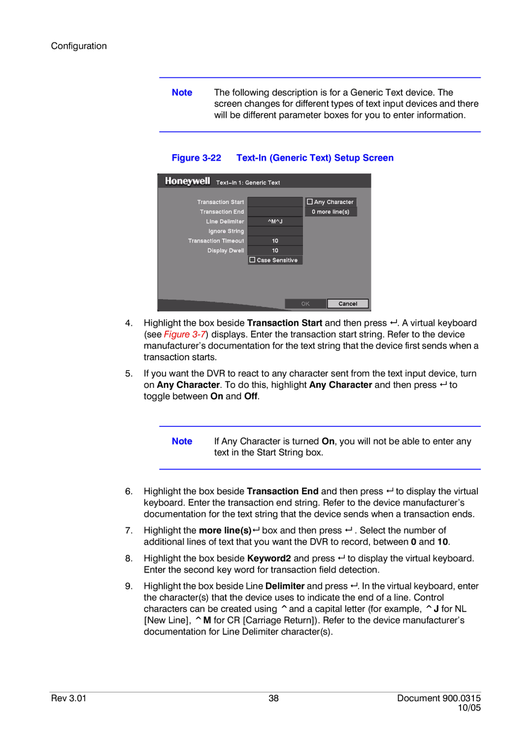 Honeywell HRHD 410 manual Text-In Generic Text Setup Screen 