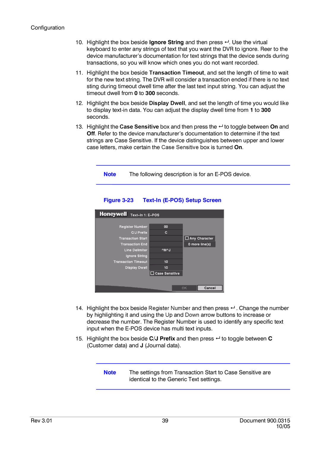 Honeywell HRHD 410 manual Text-In E-POS Setup Screen 