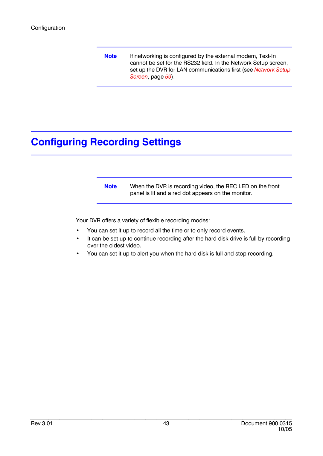 Honeywell HRHD 410 manual Configuring Recording Settings 