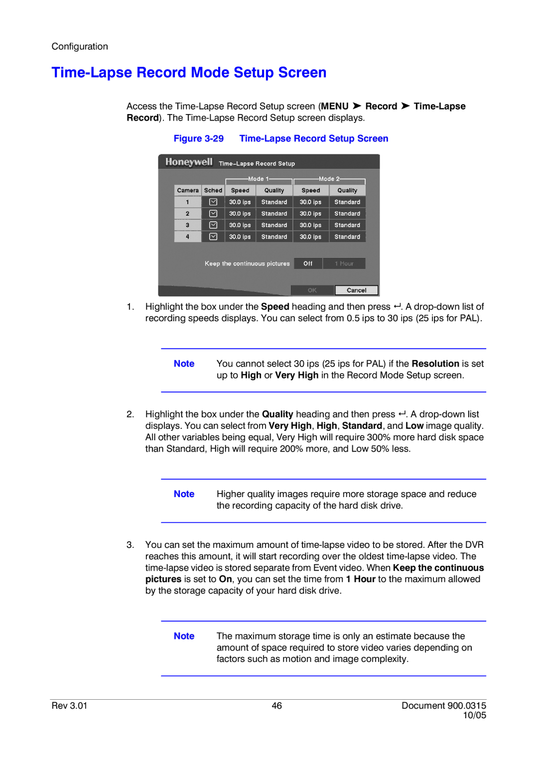 Honeywell HRHD 410 manual Time-Lapse Record Mode Setup Screen, Time-Lapse Record Setup Screen 