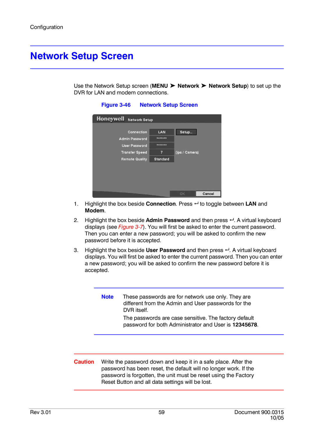 Honeywell HRHD 410 manual Network Setup Screen 