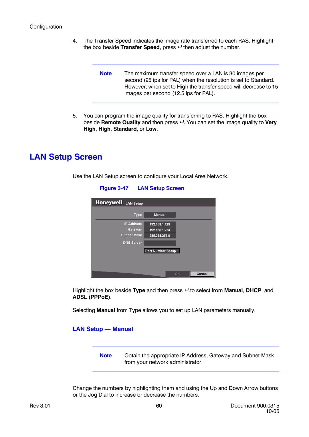 Honeywell HRHD 410 manual LAN Setup Screen 