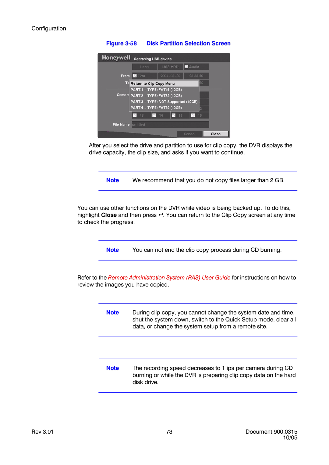 Honeywell HRHD 410 manual Disk Partition Selection Screen 