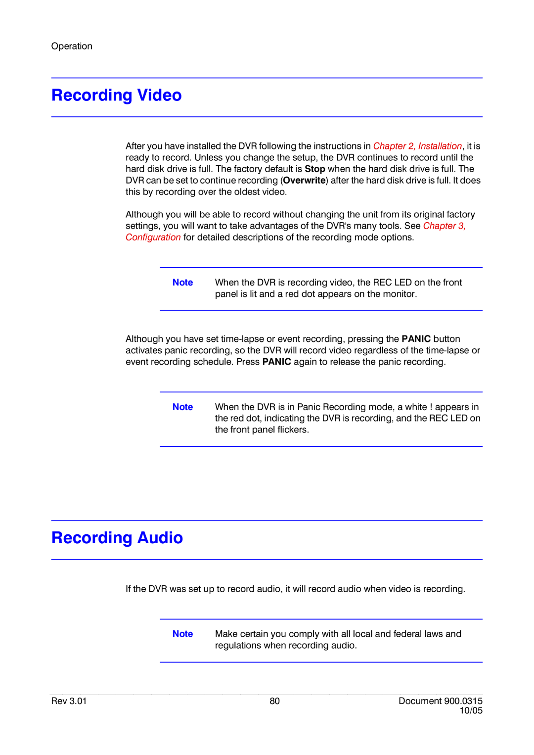 Honeywell HRHD 410 manual Recording Video, Recording Audio 