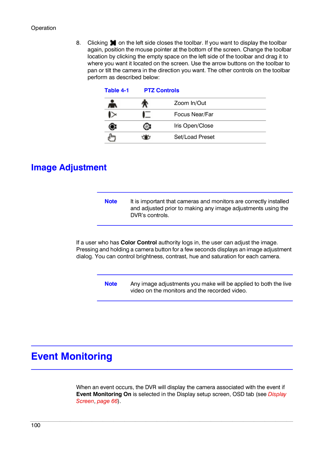 Honeywell HRXD9, HRXD16 manual Event Monitoring, Image Adjustment 