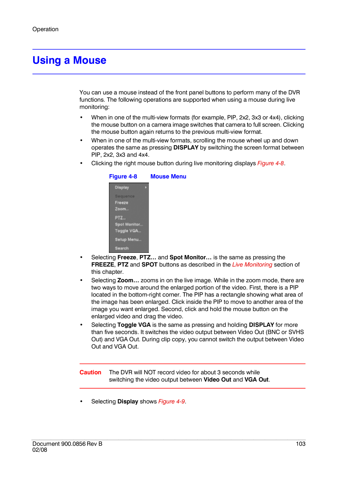 Honeywell HRXD16, HRXD9 manual Using a Mouse, Mouse Menu 