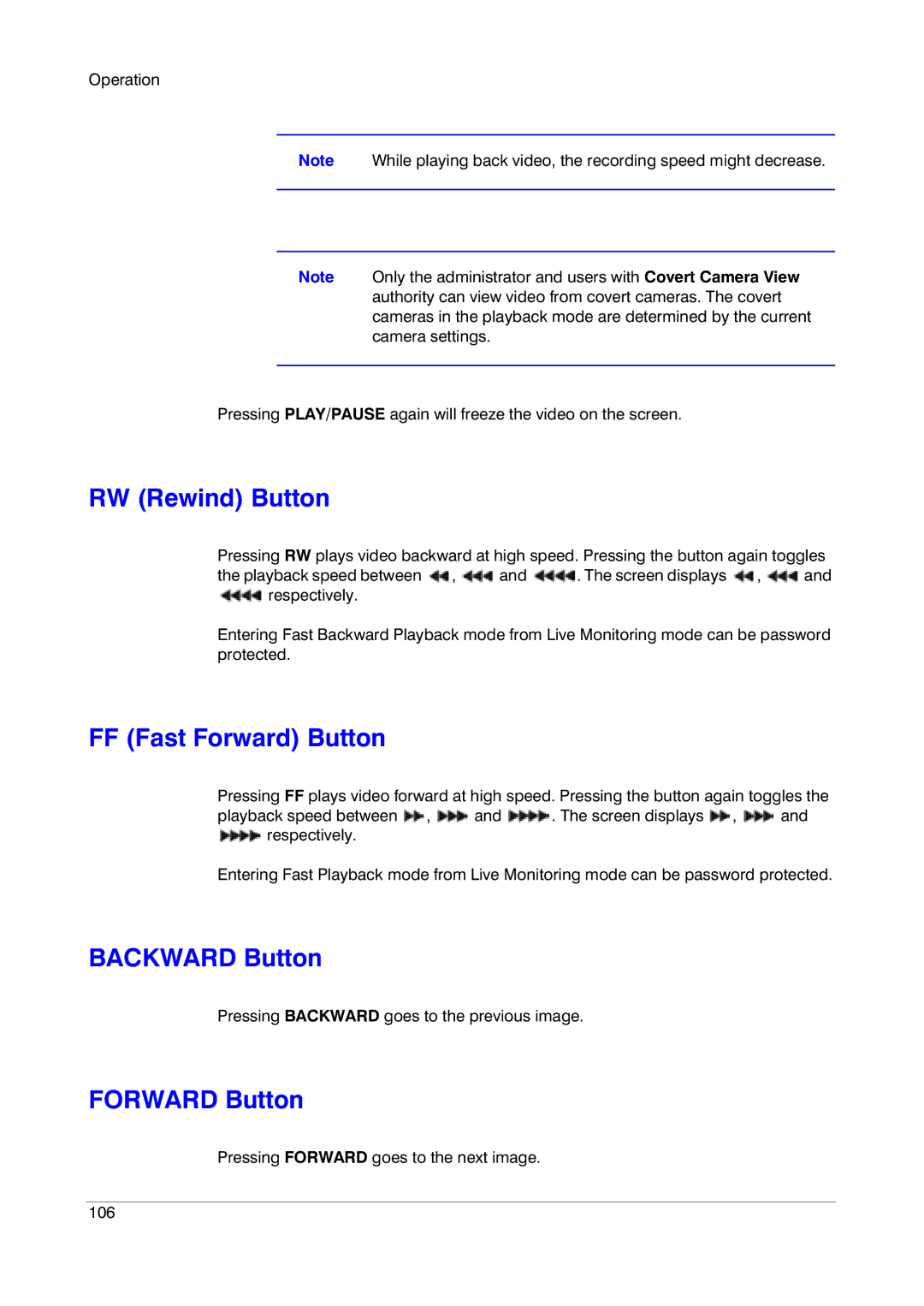 Honeywell HRXD9, HRXD16 manual RW Rewind Button, FF Fast Forward Button, Backward Button 