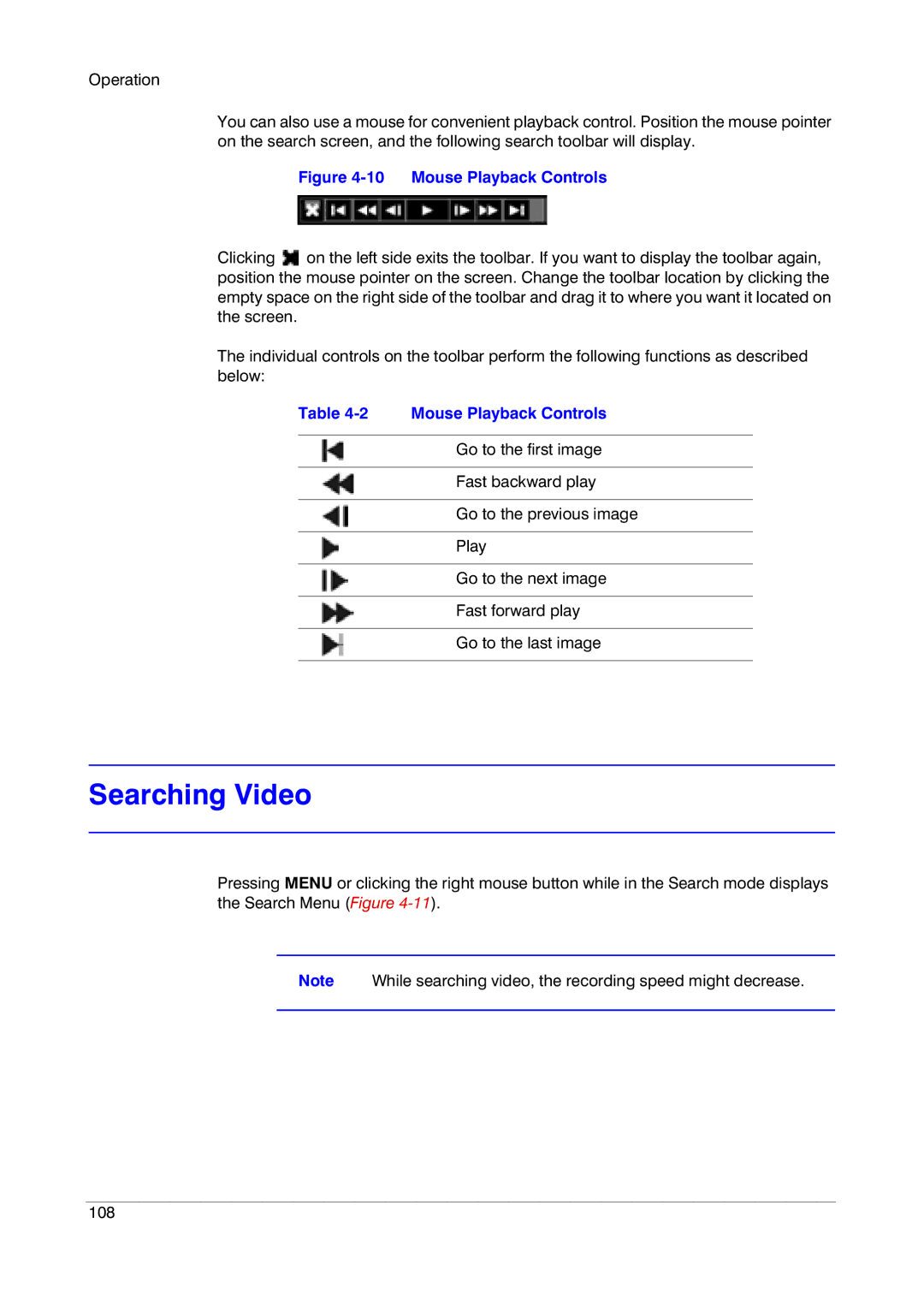 Honeywell HRXD9, HRXD16 manual Searching Video, Mouse Playback Controls 