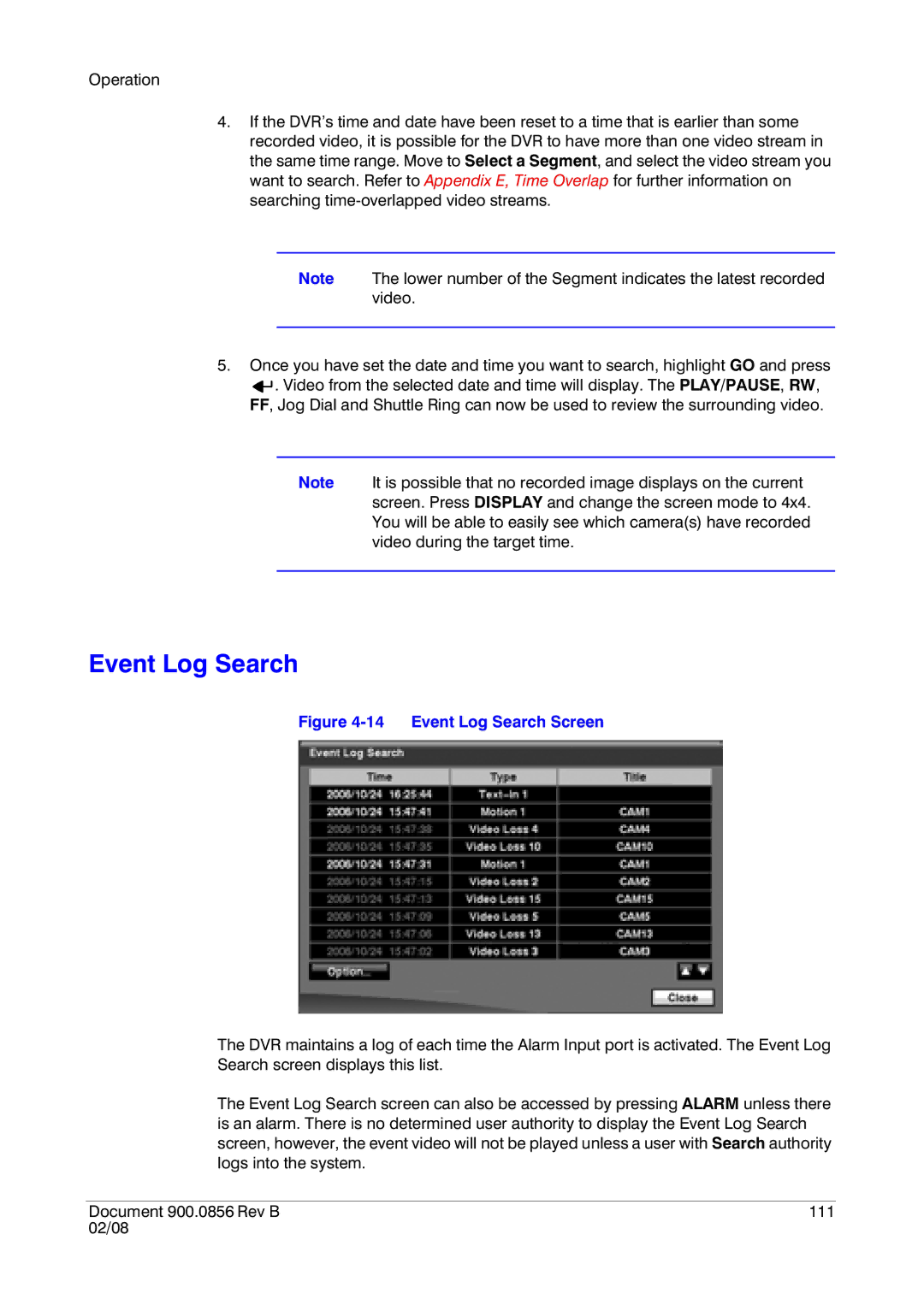 Honeywell HRXD16, HRXD9 manual Event Log Search Screen 