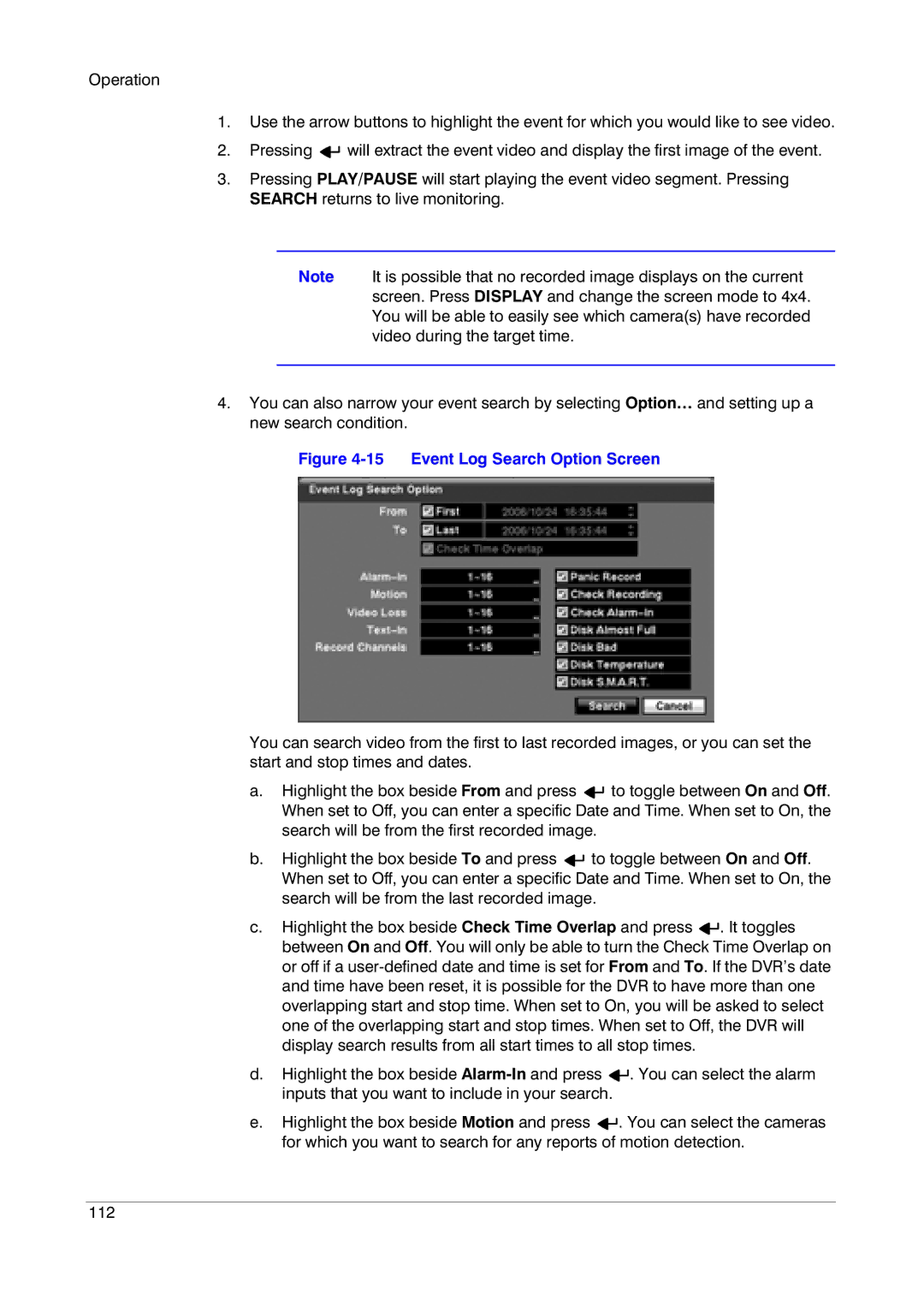 Honeywell HRXD9, HRXD16 manual Event Log Search Option Screen 