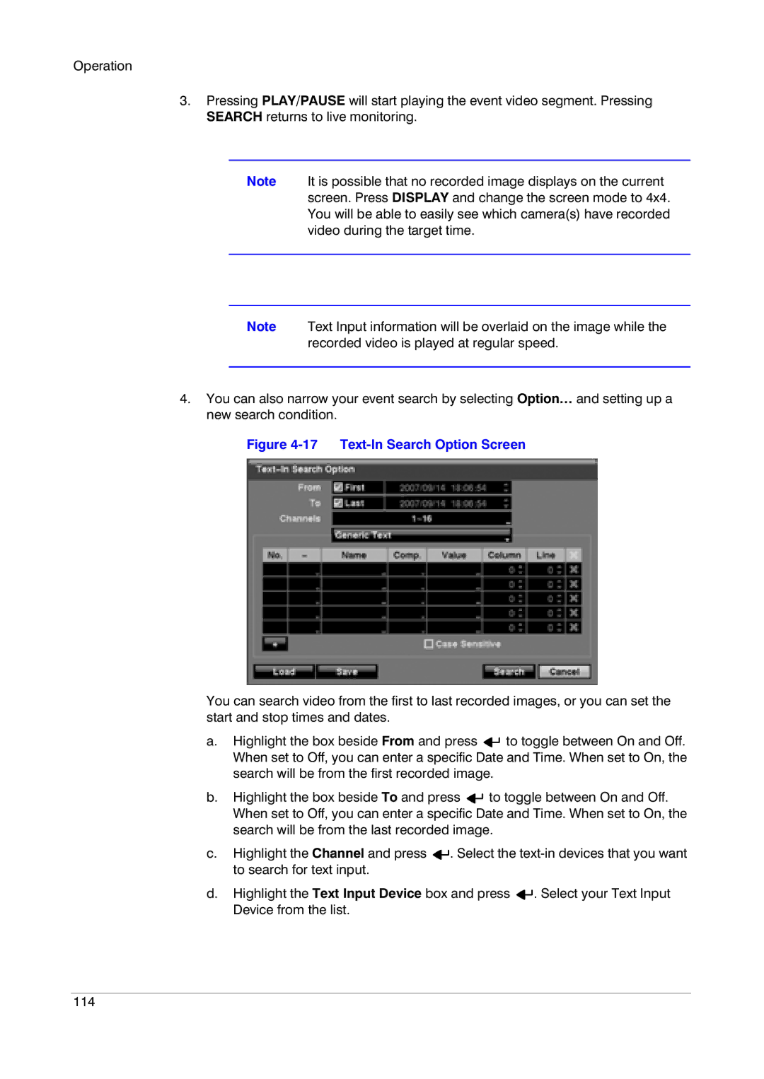 Honeywell HRXD9, HRXD16 manual Text-In Search Option Screen 