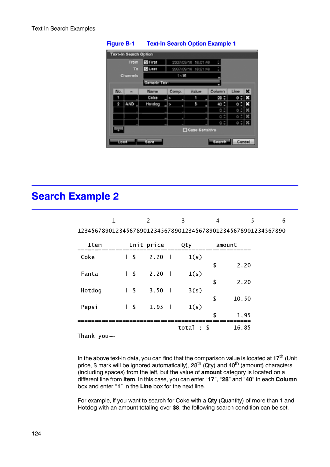 Honeywell HRXD9, HRXD16 manual Figure B-1 Text-In Search Option Example 