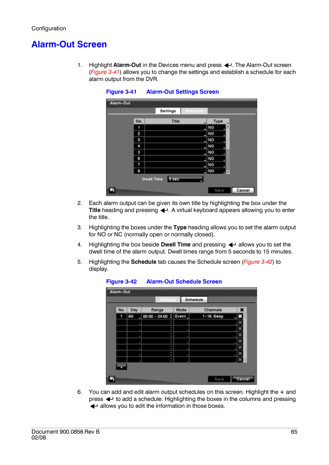 Honeywell HRXD16, HRXD9 manual Alarm-Out Screen, Alarm-Out Settings Screen 