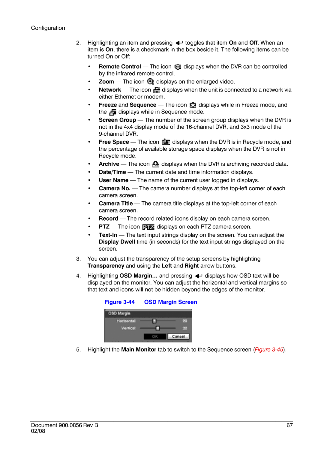 Honeywell HRXD16, HRXD9 manual OSD Margin Screen 