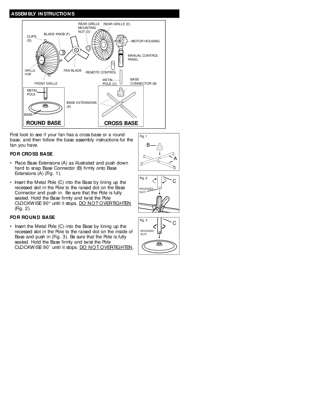 Honeywell HS-160R owner manual Cross Base, Assembly Instructions 