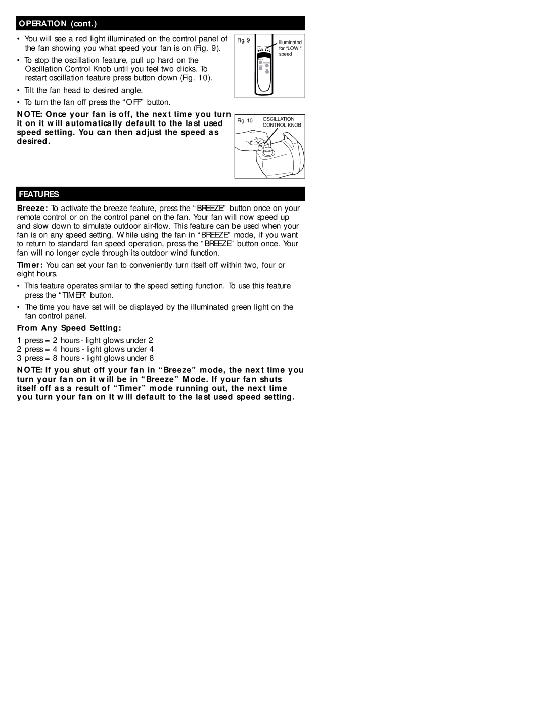 Honeywell HS-160R owner manual Operation, Features 