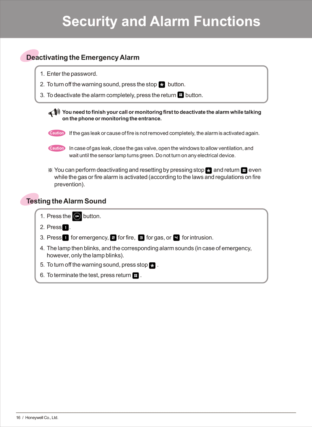 Honeywell HS-6270 user manual Deactivating the Emergency Alarm, Testing the Alarm Sound 