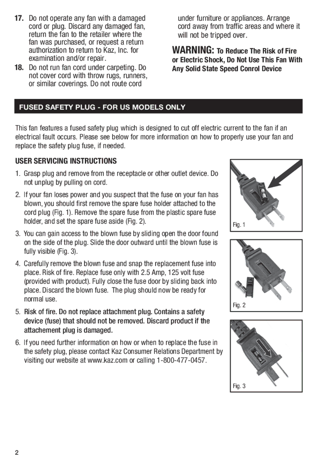 Honeywell HS1665 important safety instructions User Servicing Instructions, Fused Safety Plug for US Models only 