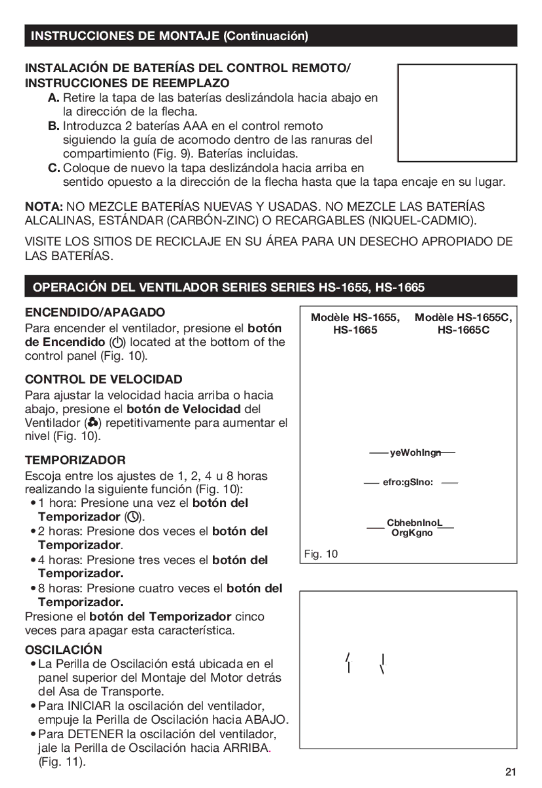 Honeywell HS1665 Operación DEL Ventilador Series Series HS-1655, HS-1665, Encendido/Apagado, Control DE Velocidad 