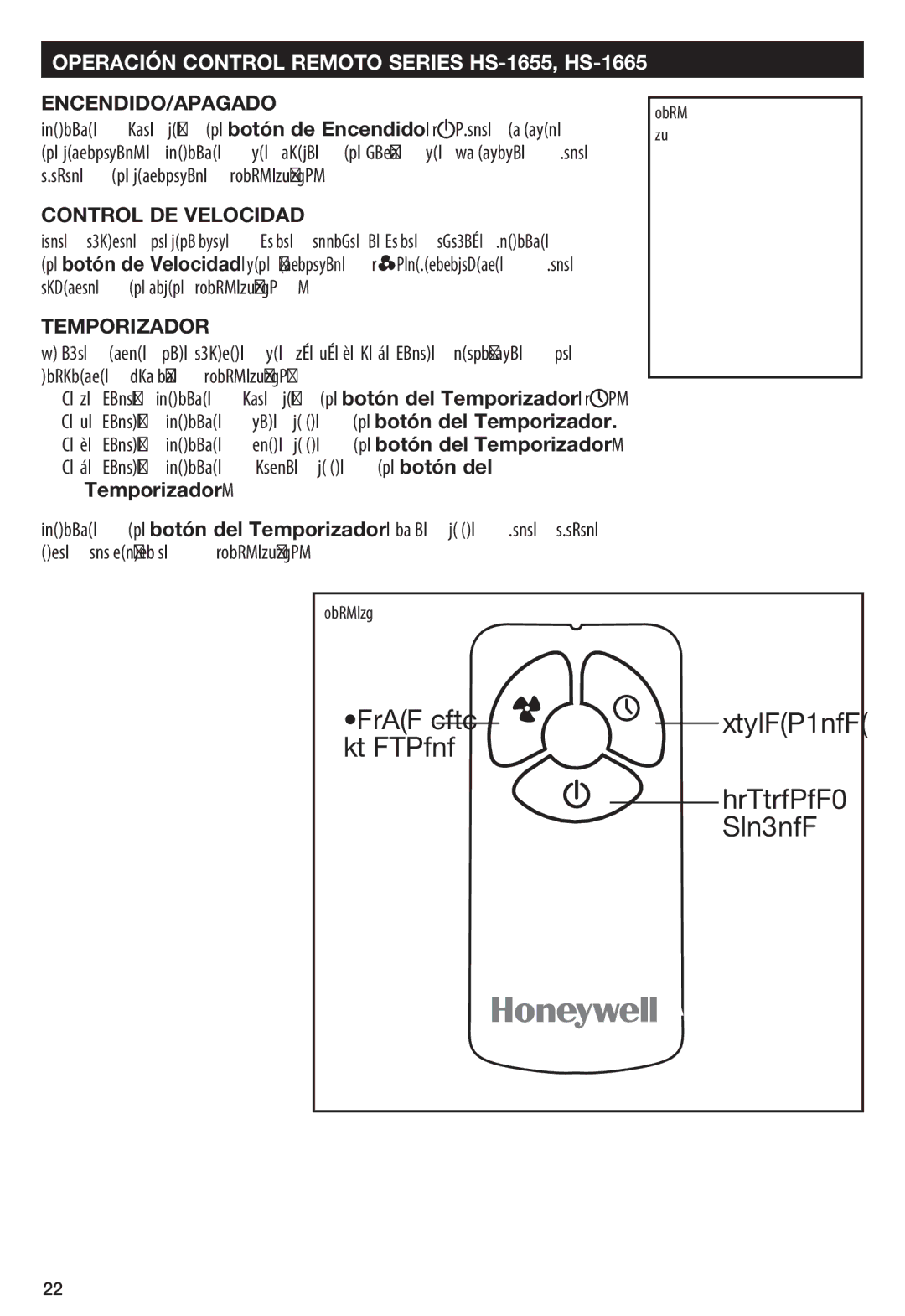 Honeywell HS1665 important safety instructions Apagado, Operación Control Remoto Series HS-1655, HS-1665 