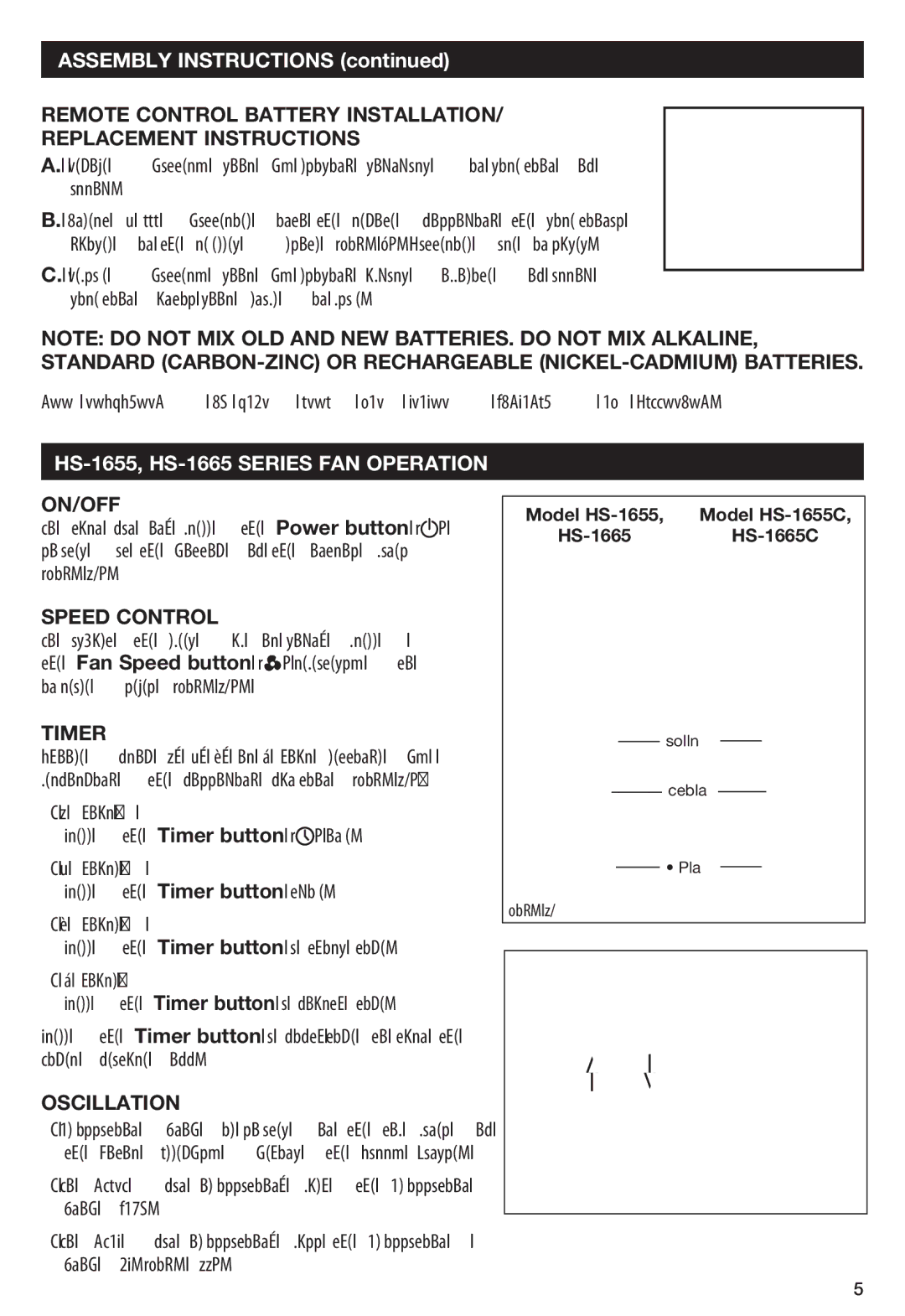 Honeywell HS1665 important safety instructions On/Off, Speed Control, Timer, Oscillation 