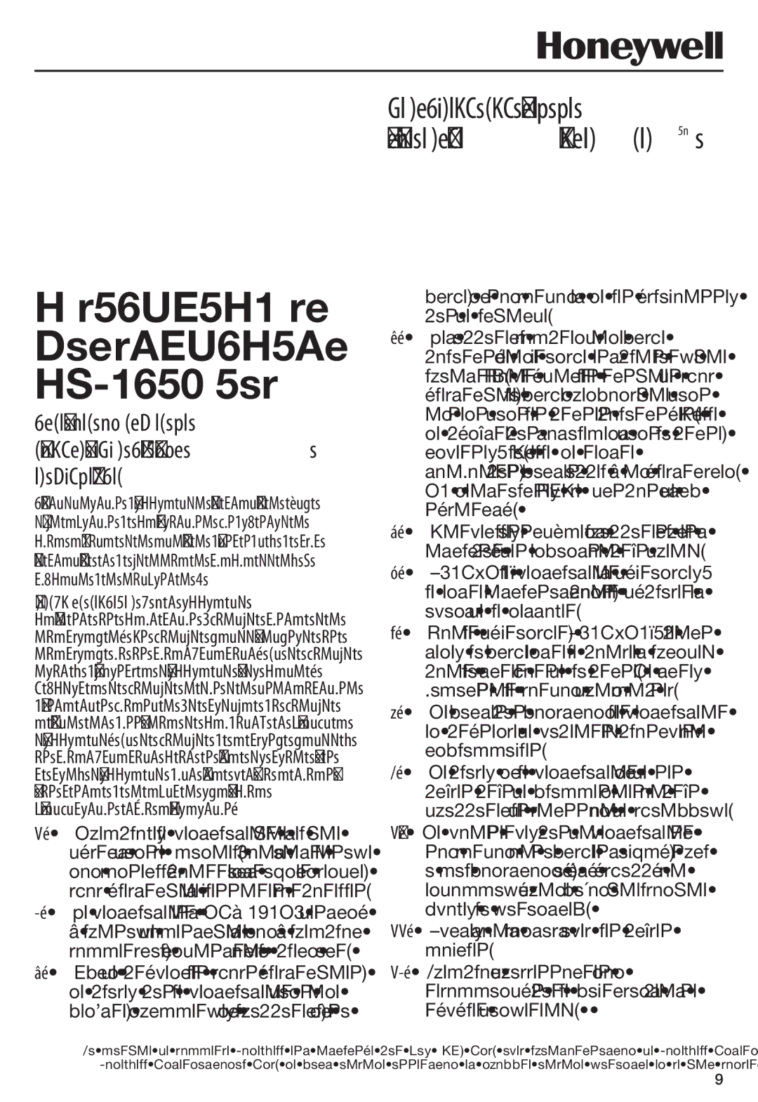 Honeywell HS1665 important safety instructions Instructions DE Sécurité Importantes, Série HS-1650 Série HS-1660 