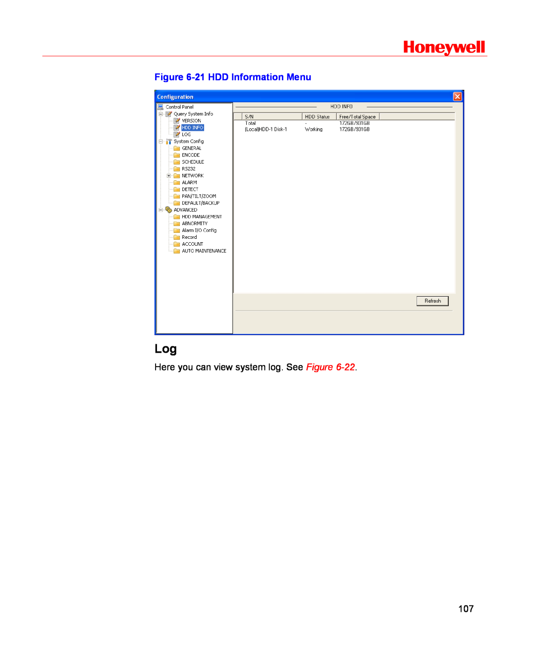 Honeywell HSVR-16, HSVR-04 user manual Honeywell, 21 HDD Information Menu 