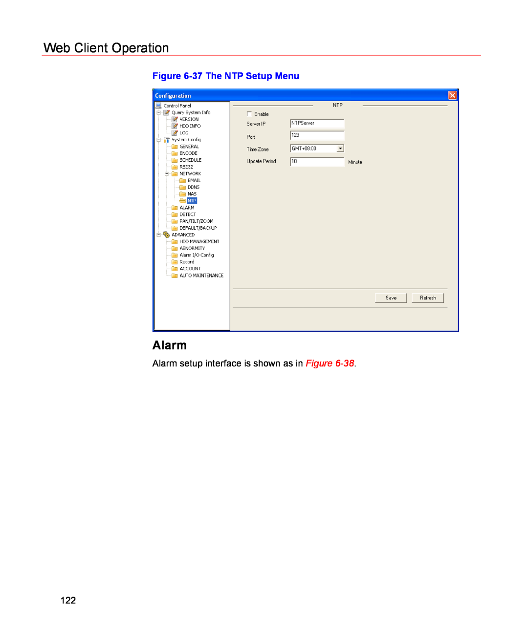 Honeywell HSVR-04, HSVR-16 user manual Alarm, Web Client Operation, 37 The NTP Setup Menu 