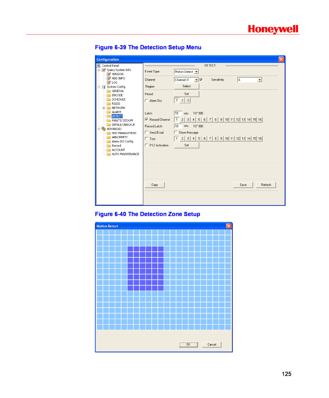 Honeywell HSVR-16, HSVR-04 user manual Honeywell, 39 The Detection Setup Menu, 40 The Detection Zone Setup 