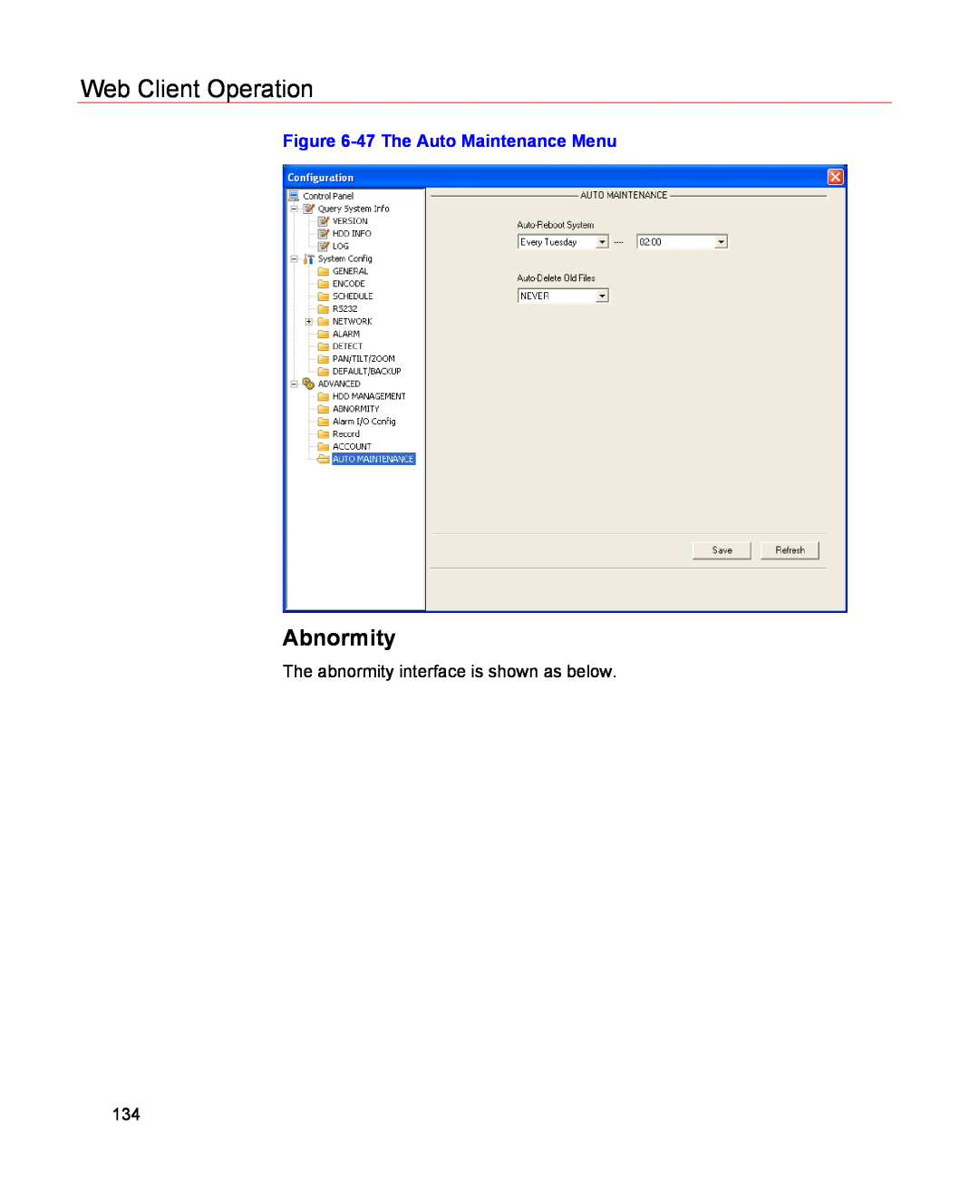 Honeywell HSVR-04, HSVR-16 user manual Abnormity, Web Client Operation, 47 The Auto Maintenance Menu 