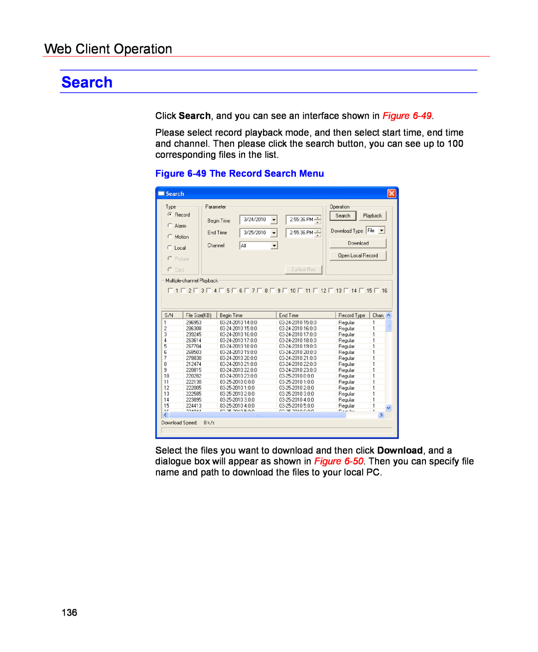 Honeywell HSVR-04, HSVR-16 user manual Web Client Operation, 49 The Record Search Menu 