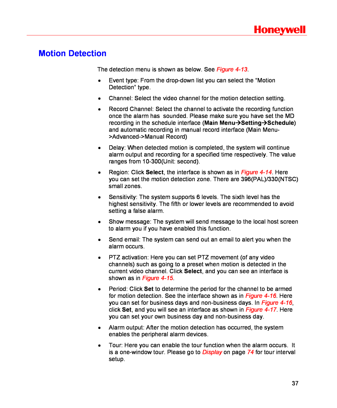 Honeywell HSVR-16, HSVR-04 user manual Motion Detection, Honeywell 