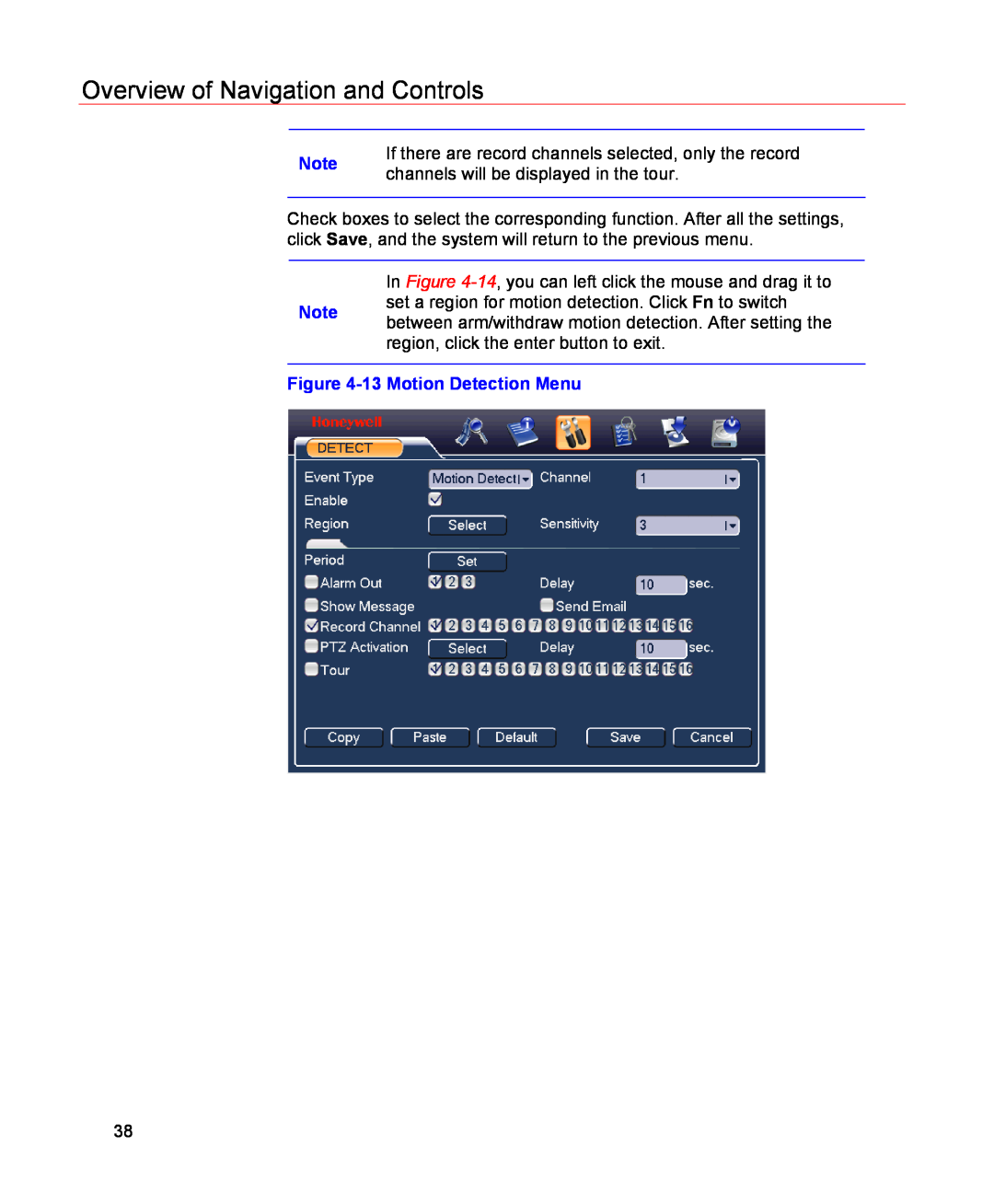 Honeywell HSVR-04, HSVR-16 user manual Overview of Navigation and Controls, 13 Motion Detection Menu 