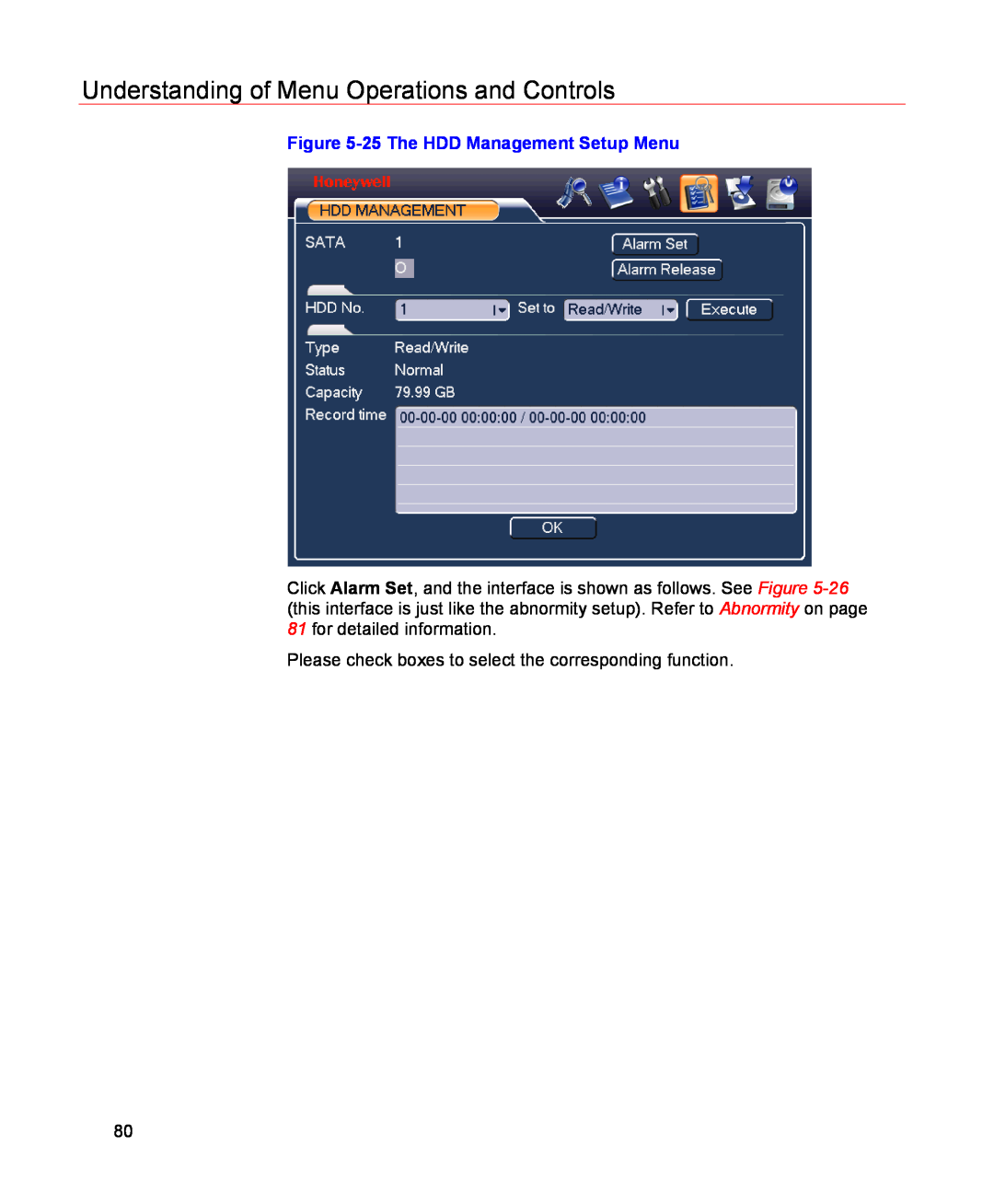 Honeywell HSVR-04, HSVR-16 user manual Understanding of Menu Operations and Controls, 25 The HDD Management Setup Menu 