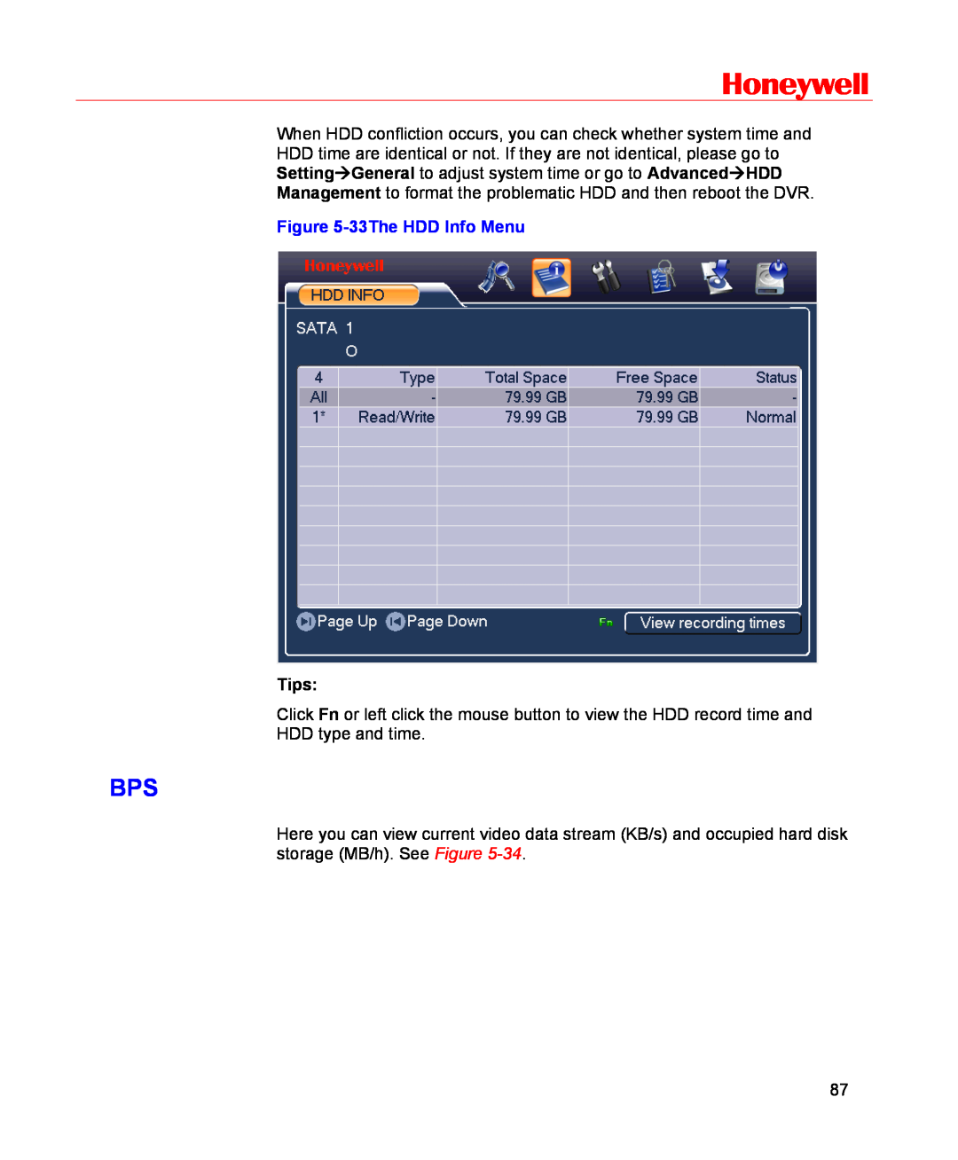 Honeywell HSVR-16, HSVR-04 user manual Honeywell, 33The HDD Info Menu, Tips 
