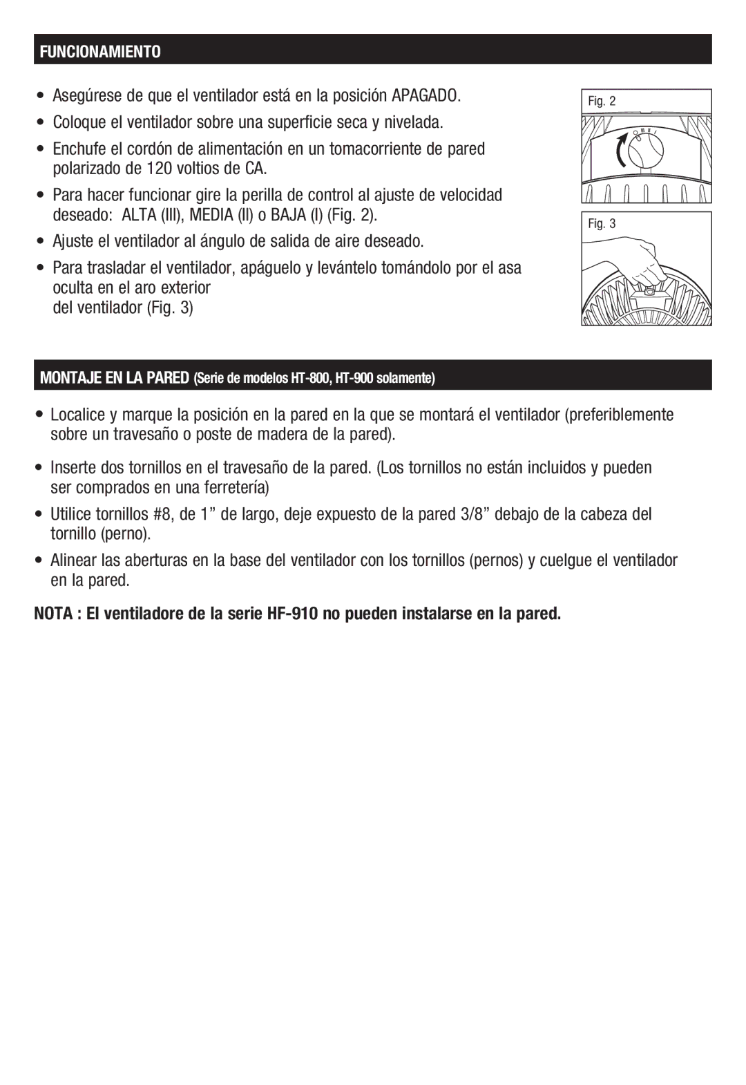 Honeywell HT908, HF910 owner manual Funcionamiento 