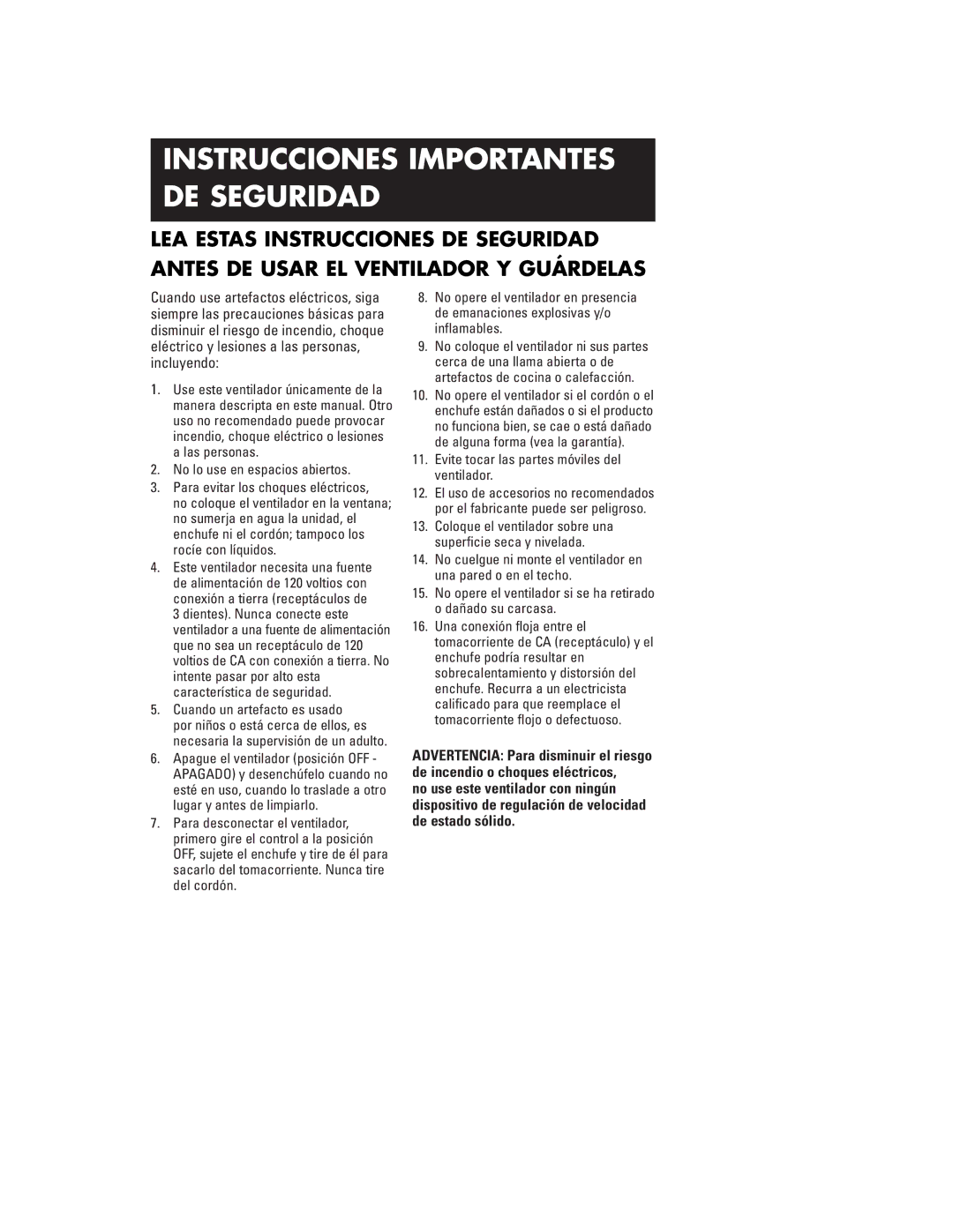 Honeywell HV140, HV180 owner manual Instrucciones Importantes DE Seguridad 