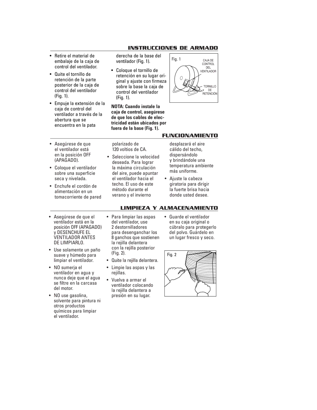 Honeywell HV180, HV140 owner manual Instrucciones DE Armado, Funcionamiento, Limpieza Y Almacenamiento 