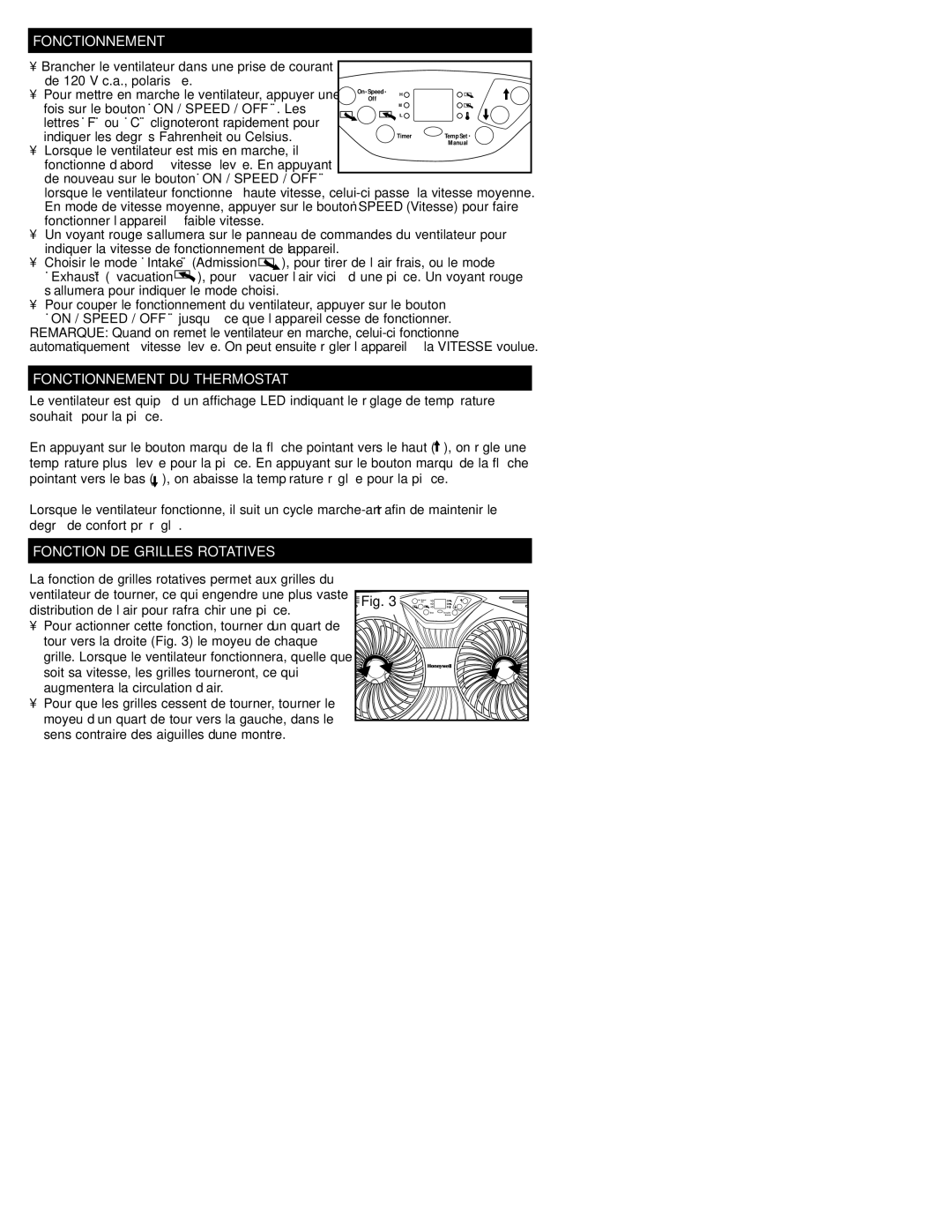 Honeywell HW-400 Series, HW-500C Series, HW-500 Series Fonctionnement DU Thermostat, Fonction DE Grilles Rotatives 