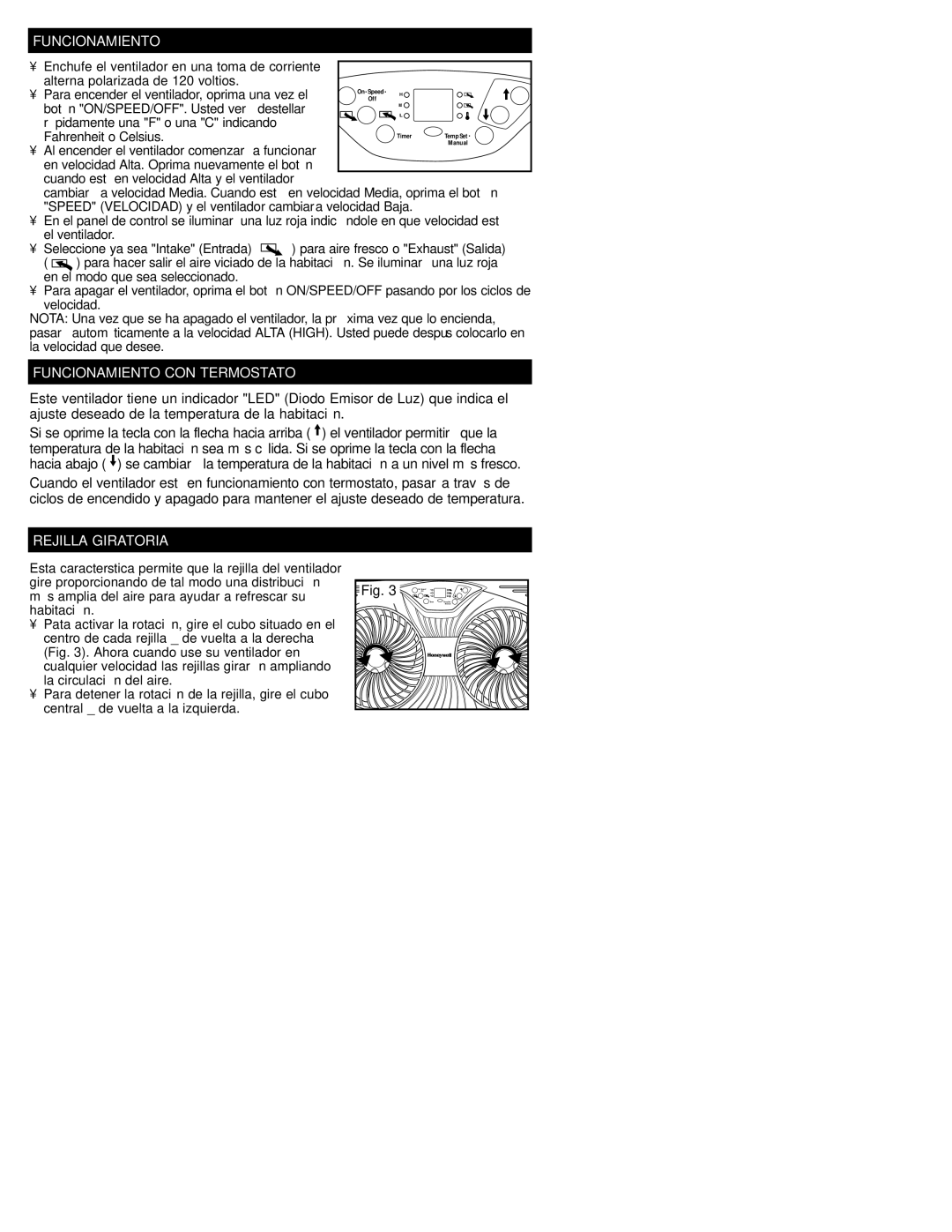 Honeywell HW-400C Series, HW-500C Series, HW-500 Series, HW-400 Series Funcionamiento CON Termostato, Rejilla Giratoria 