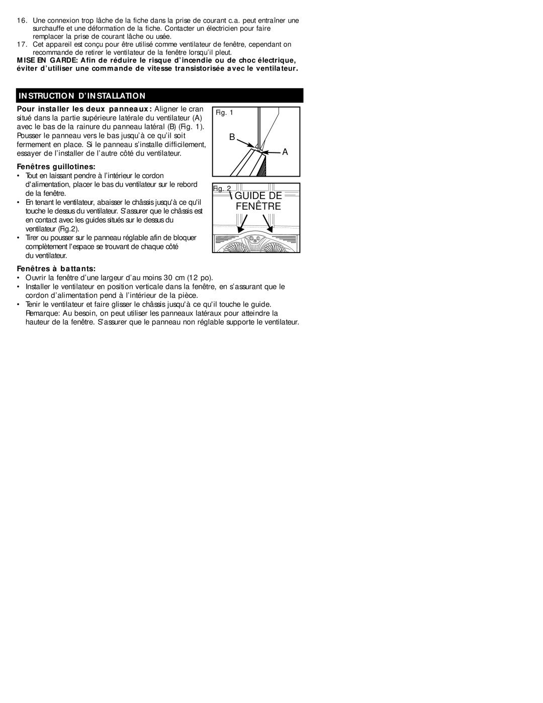 Honeywell HW-400C Series owner manual Guide De, Instruction D’Installation, Fenêtres guillotines, Fenêtres à battants 