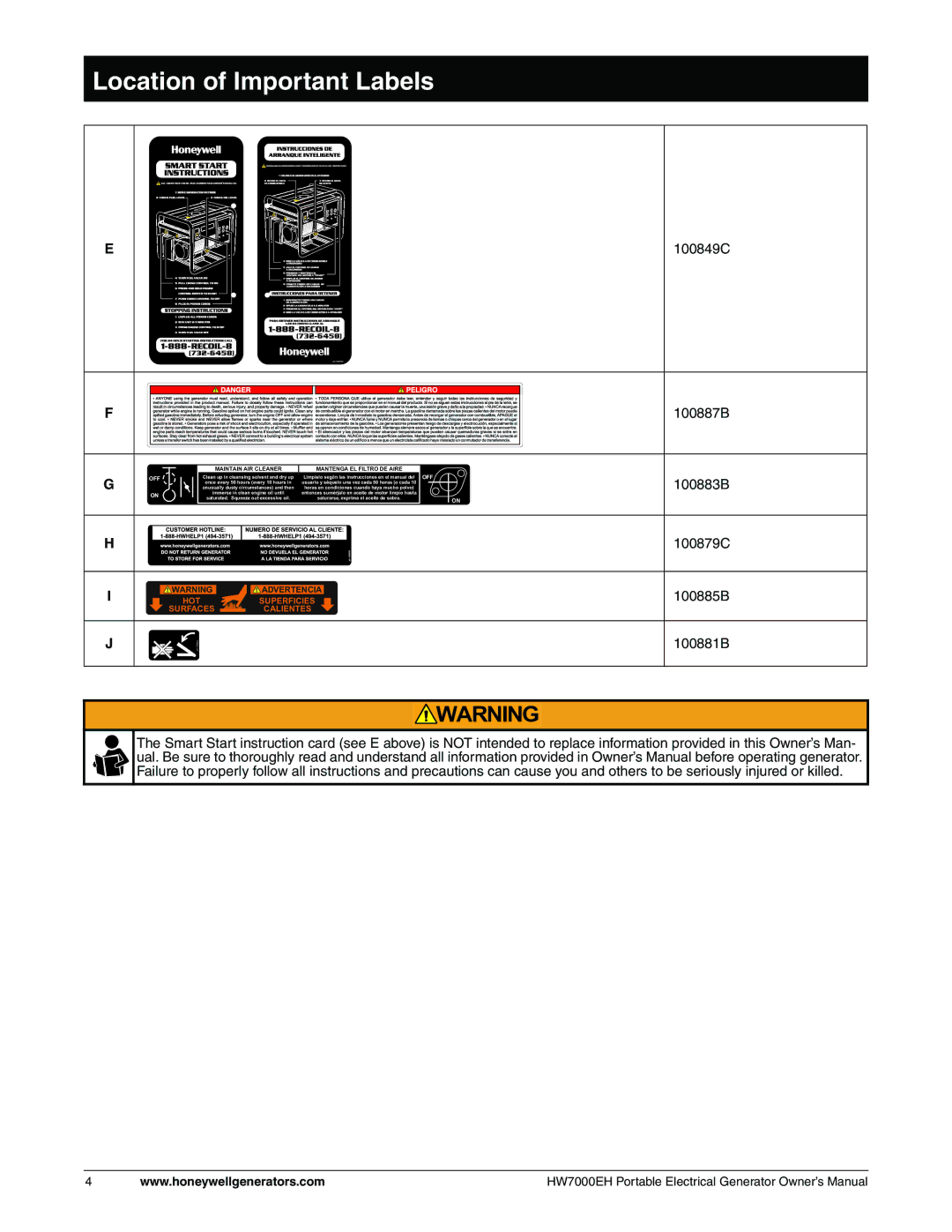 Honeywell HW7000EH owner manual 100849C 