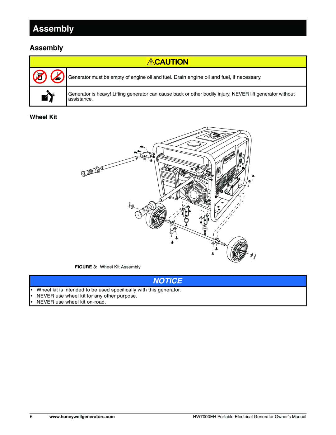 Honeywell HW7000EH owner manual Assembly, Wheel Kit 