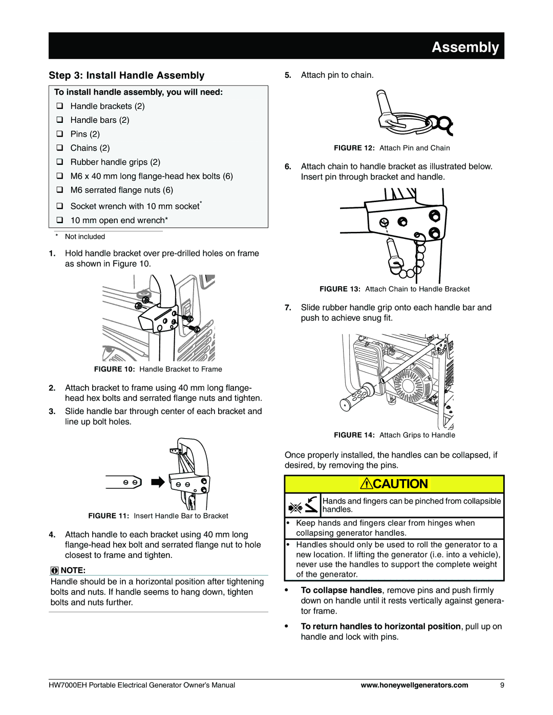 Honeywell HW7000EH owner manual Install Handle Assembly, To install handle assembly, you will need 