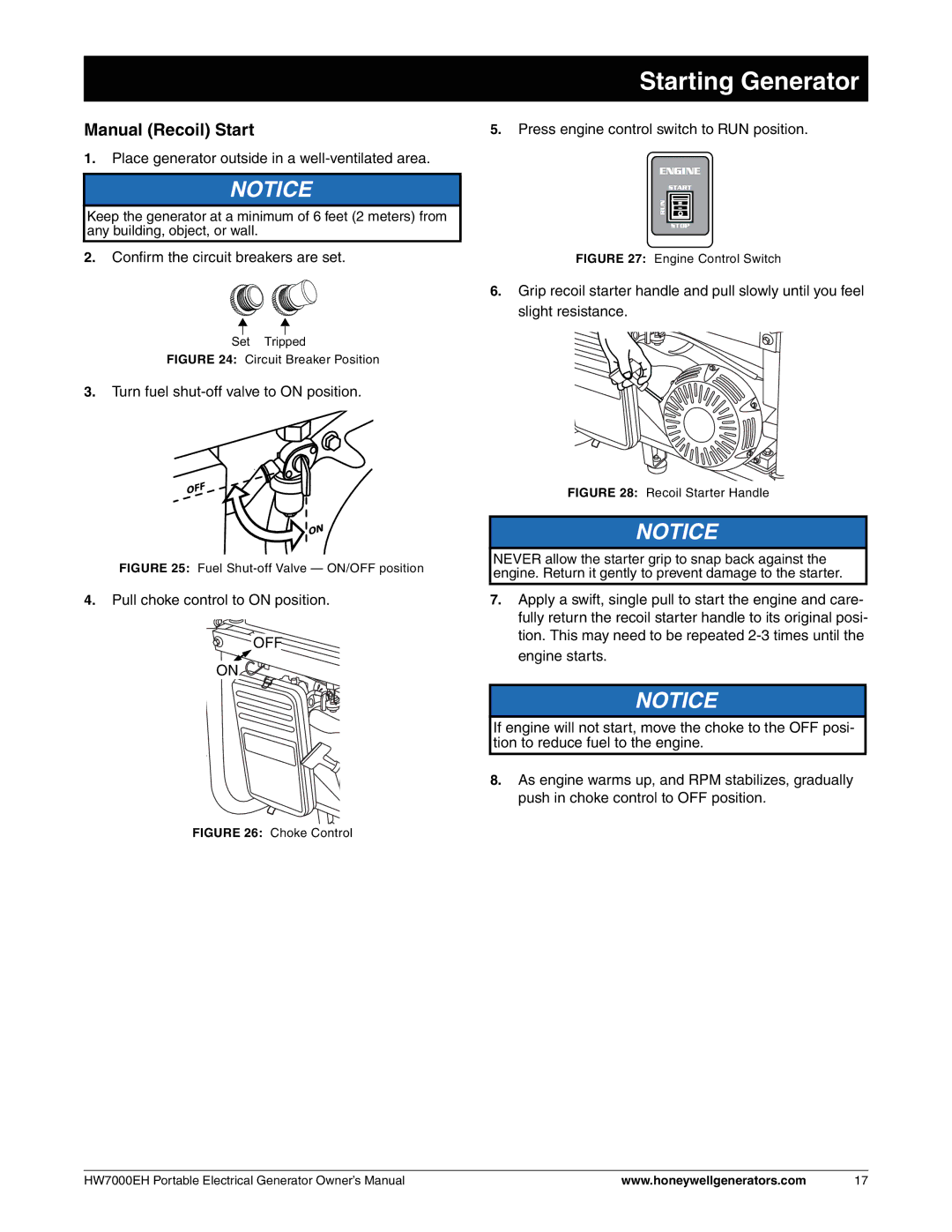 Honeywell HW7000EH owner manual Manual Recoil Start, Recoil Starter Handle 