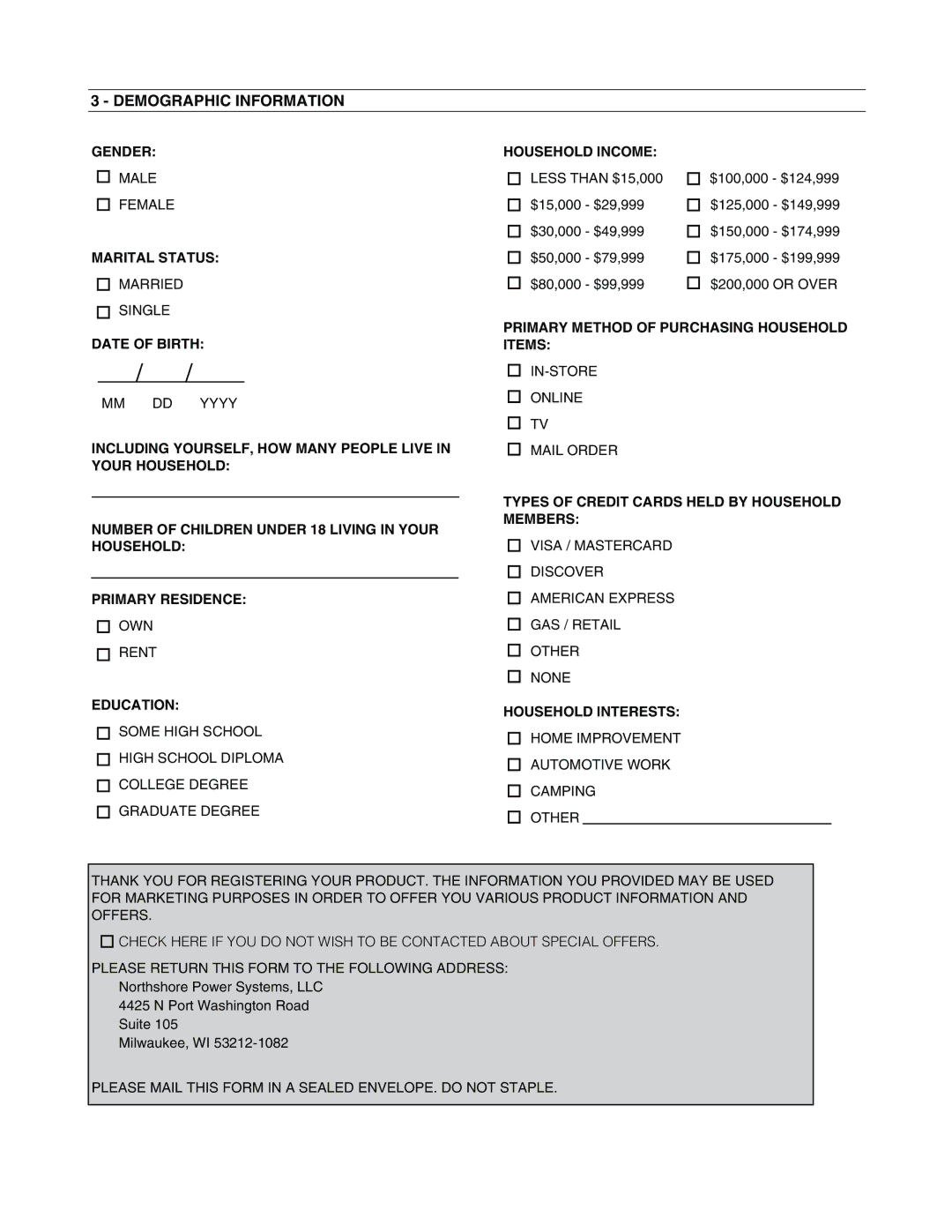 Honeywell HW7000EH owner manual Demographic Information, Household Income 