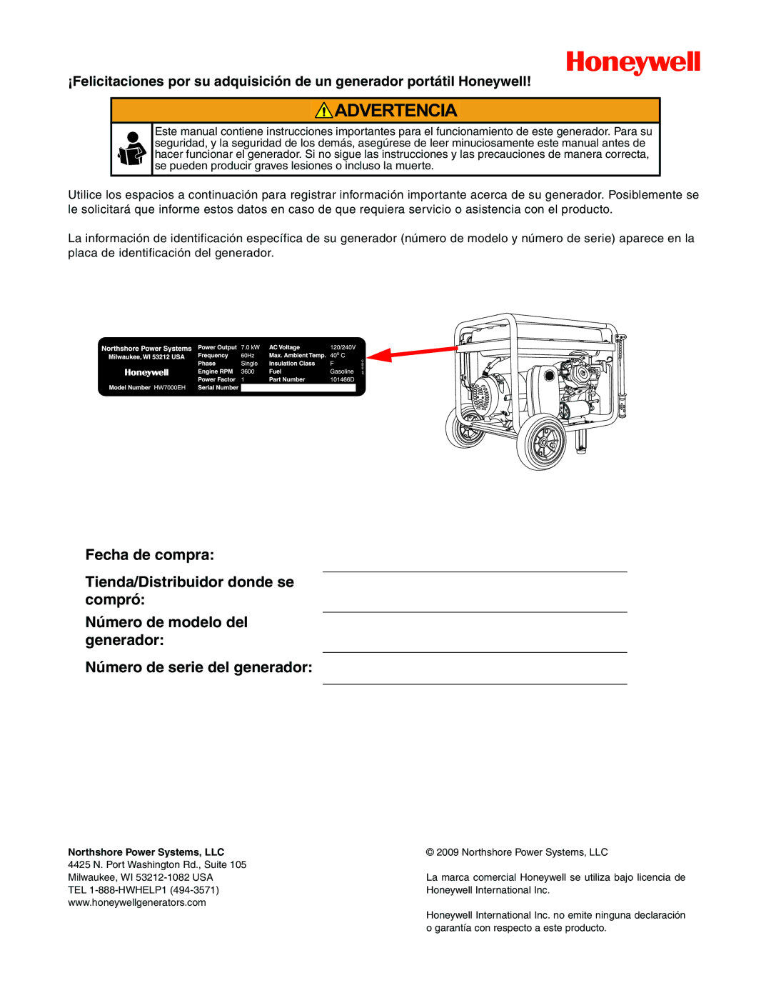 Honeywell HW7000EH owner manual Advertencia 