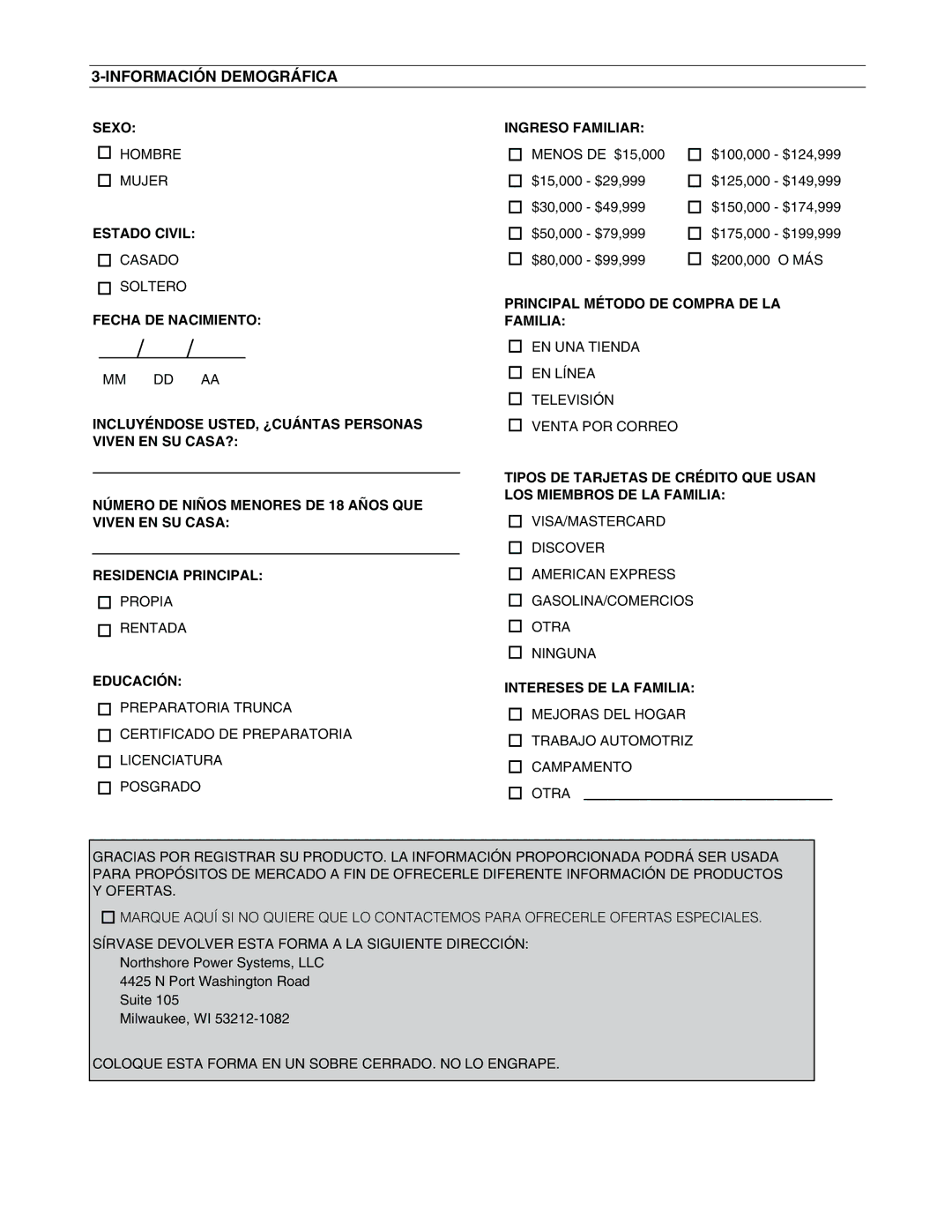 Honeywell HW7000EH owner manual Información Demográfica, Ingreso Familiar 