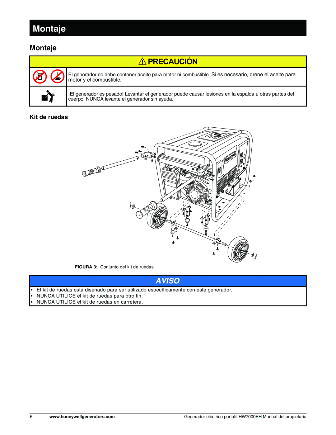 Honeywell HW7000EH owner manual Montaje, Kit de ruedas 